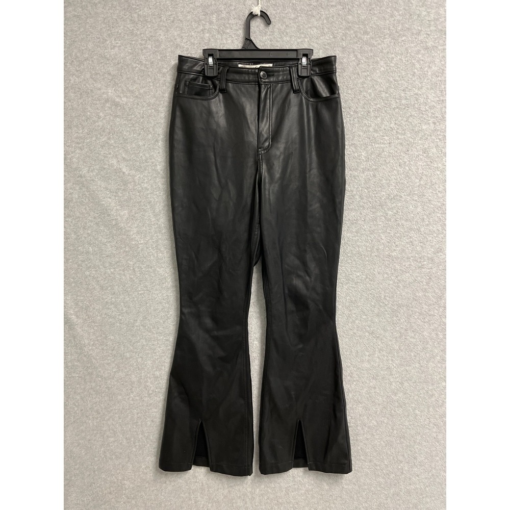 Hollister Pants Womens 7R Black Leather Ultra High Rise Ankle‎ Slit Bootcut Leg